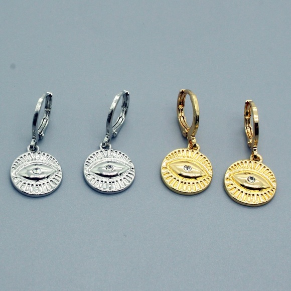 Gold and Silver Colored Evil Eye Earrings - Picture 2 of 5